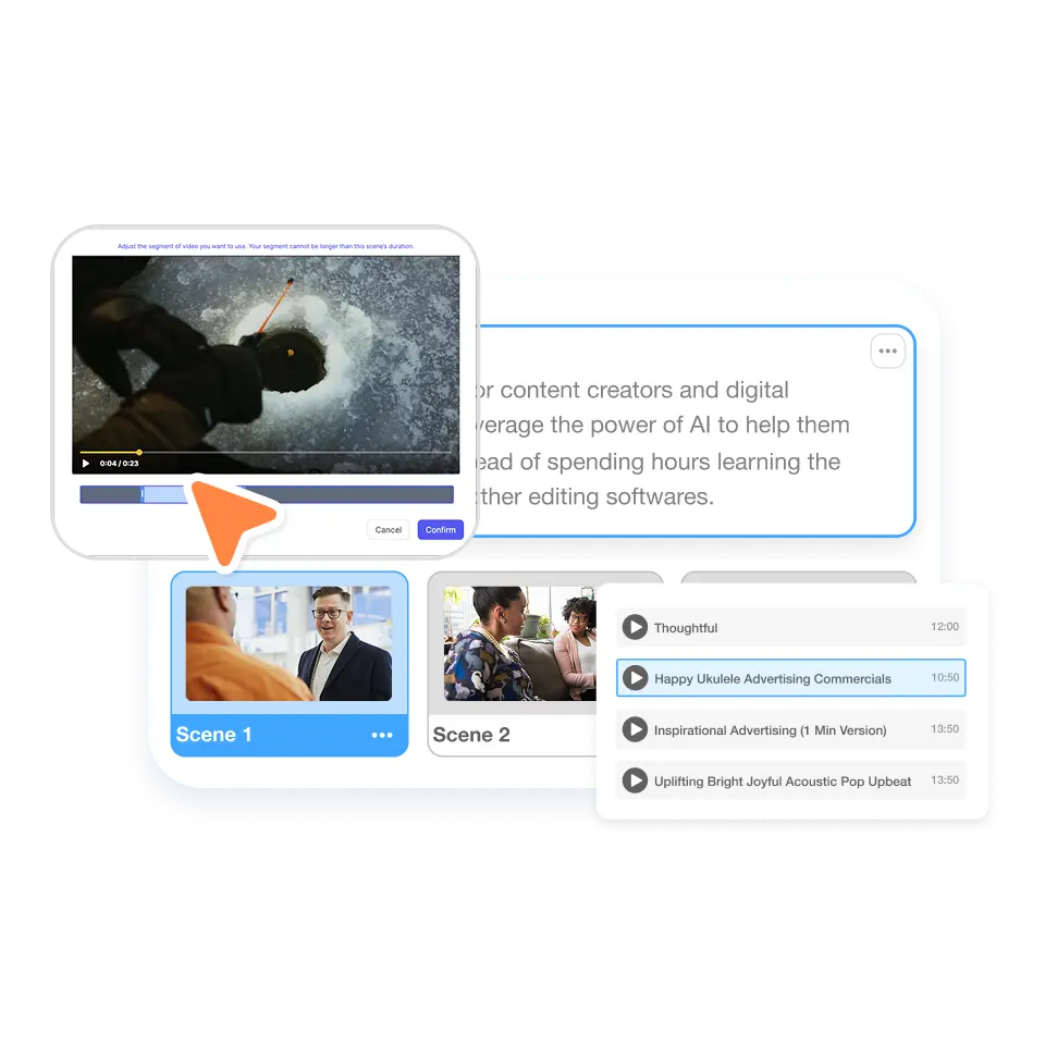 Visla's AI processing and matching voiceover with video footage and background music.
